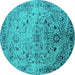 Round Machine Washable Oriental Turquoise Industrial Area Rugs, wshurb2090turq