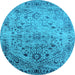 Round Machine Washable Oriental Light Blue Industrial Rug, wshurb2090lblu