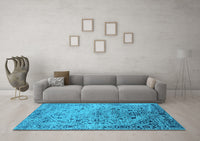 Machine Washable Oriental Light Blue Industrial Rug, wshurb2090lblu