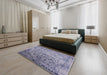 Mid-Century Modern Purple Oriental Rug in a Bedroom, urb2090