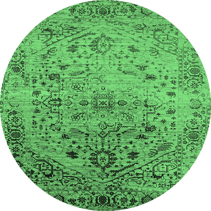 Round Oriental Emerald Green Industrial Rug, urb2090emgrn