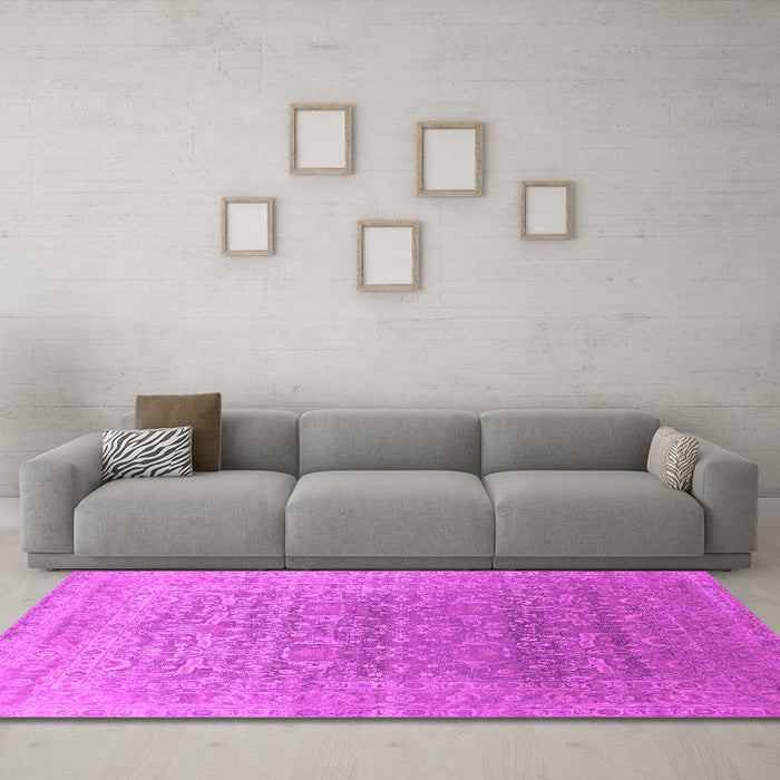 Machine Washable Oriental Pink Industrial Rug in a Living Room, wshurb2091pnk