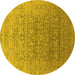 Round Machine Washable Oriental Yellow Industrial Rug, wshurb2091yw