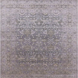 Square Mid-Century Modern Silver Pink Oriental Rug, urb2091