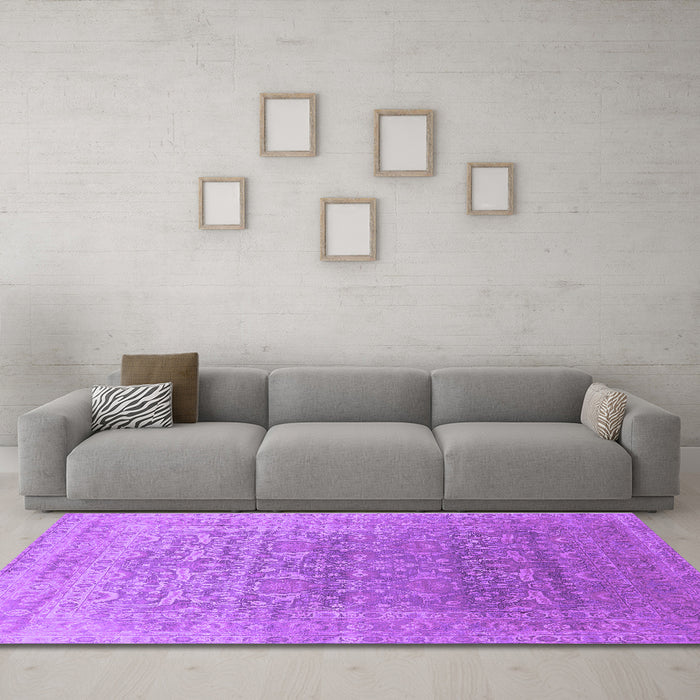 Machine Washable Oriental Purple Industrial Area Rugs in a Living Room, wshurb2091pur