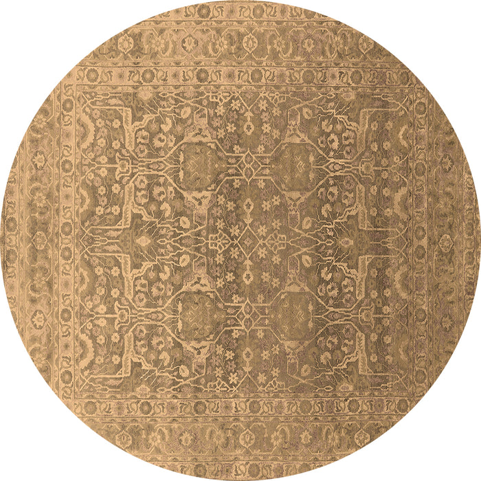 Round Machine Washable Oriental Brown Industrial Rug, wshurb2091brn
