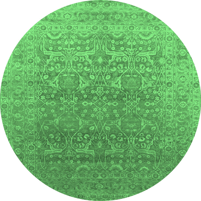 Round Oriental Emerald Green Industrial Rug, urb2091emgrn