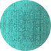 Round Machine Washable Oriental Turquoise Industrial Area Rugs, wshurb2091turq