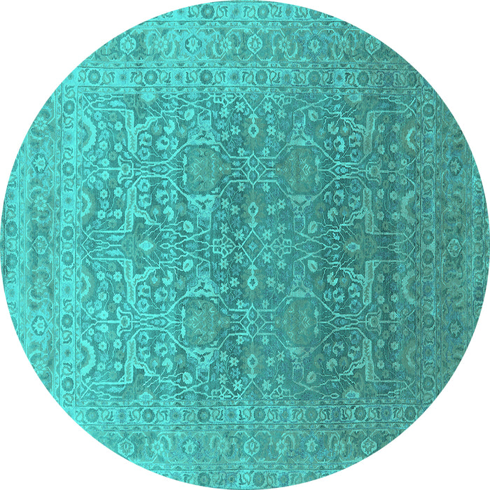 Round Oriental Turquoise Industrial Rug, urb2091turq