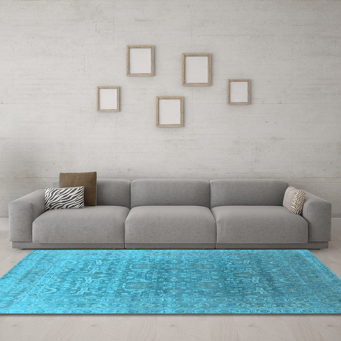 Machine Washable Oriental Light Blue Industrial Rug in a Living Room, wshurb2091lblu