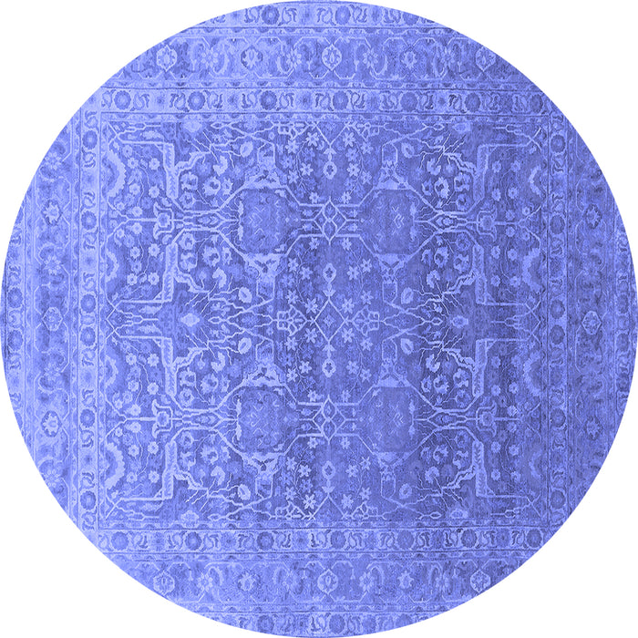 Round Machine Washable Oriental Blue Industrial Rug, wshurb2091blu