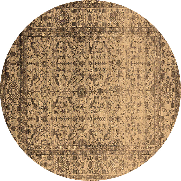 Round Machine Washable Oriental Brown Industrial Rug, wshurb2092brn