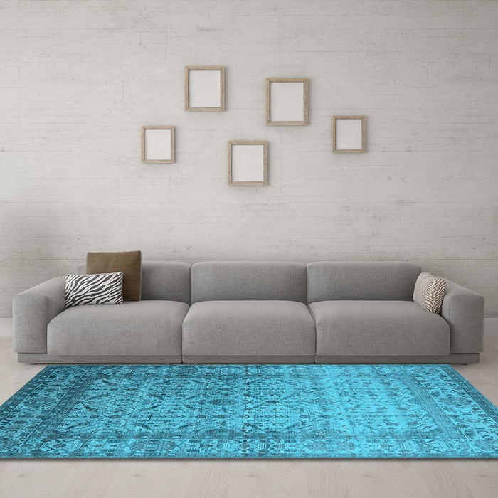 Machine Washable Oriental Light Blue Industrial Rug in a Living Room, wshurb2092lblu