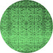 Round Oriental Emerald Green Industrial Rug, urb2092emgrn