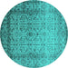 Round Machine Washable Oriental Turquoise Industrial Area Rugs, wshurb2092turq