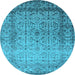 Round Machine Washable Oriental Light Blue Industrial Rug, wshurb2092lblu