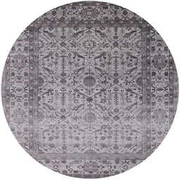 Round Mid-Century Modern Cloudy Gray Oriental Rug, urb2092