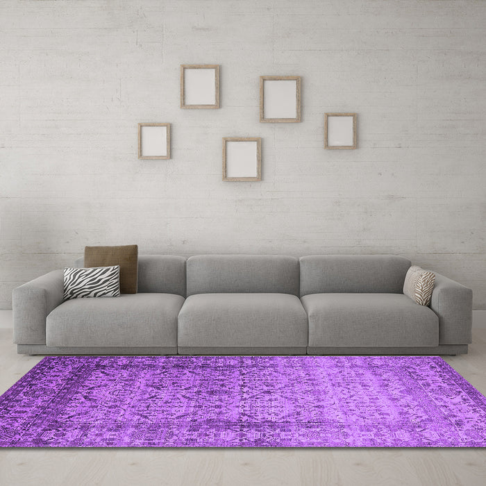 Machine Washable Oriental Purple Industrial Area Rugs in a Living Room, wshurb2092pur