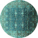 Round Machine Washable Oriental Turquoise Industrial Area Rugs, wshurb2093turq