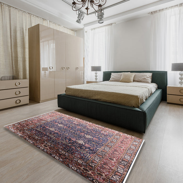 Machine Washable Industrial Modern Velvet Maroon Purple Rug in a Bedroom, wshurb2093