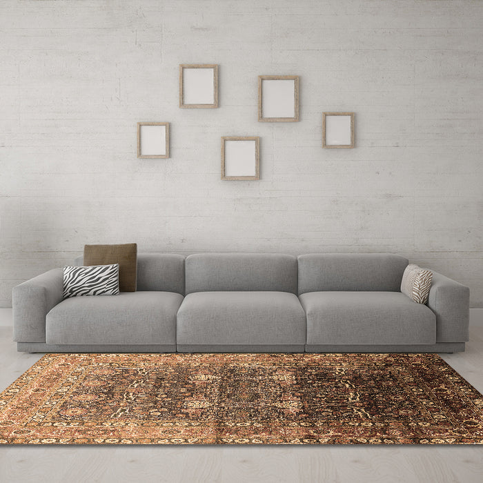 Machine Washable Oriental Brown Industrial Rug in a Living Room,, wshurb2093brn