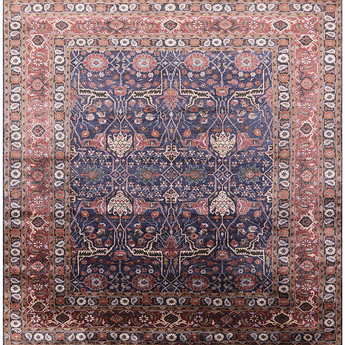 Square Mid-Century Modern Maroon Purple Oriental Rug, urb2093