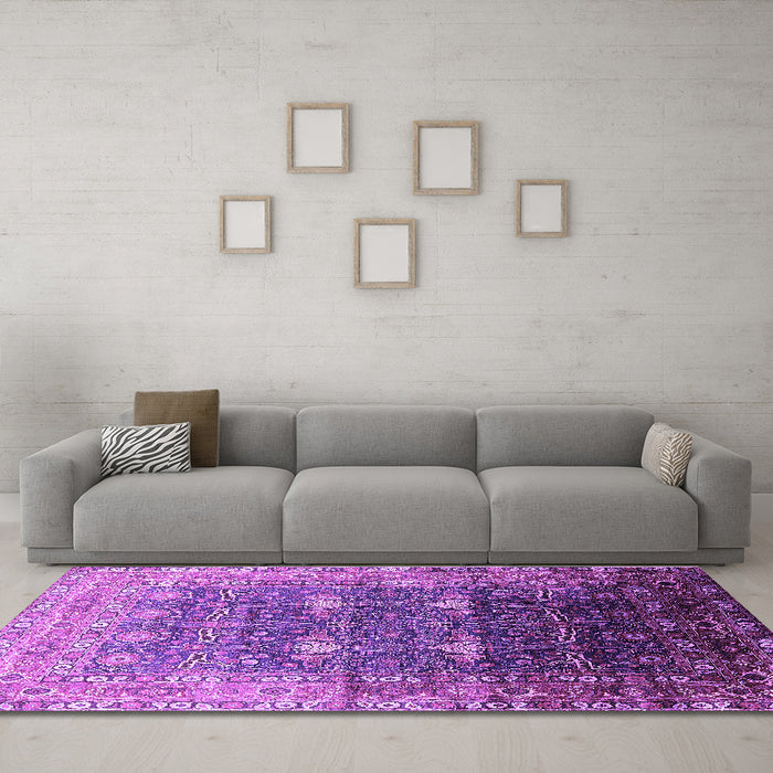 Machine Washable Oriental Purple Industrial Area Rugs in a Living Room, wshurb2093pur