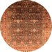 Round Machine Washable Oriental Orange Industrial Area Rugs, wshurb2093org