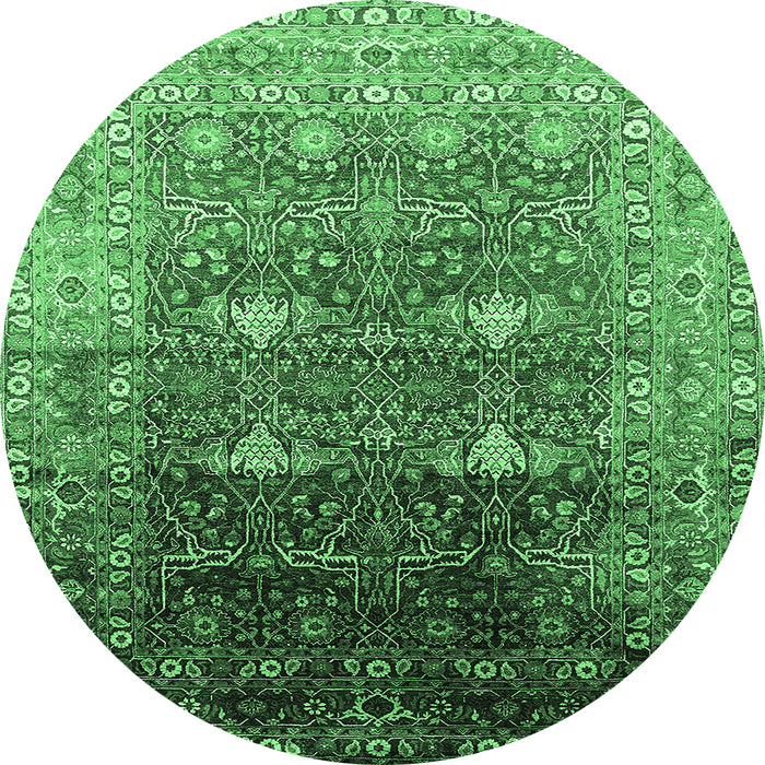 Round Machine Washable Oriental Emerald Green Industrial Area Rugs, wshurb2093emgrn