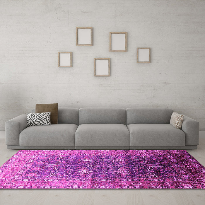 Machine Washable Oriental Pink Industrial Rug in a Living Room, wshurb2093pnk