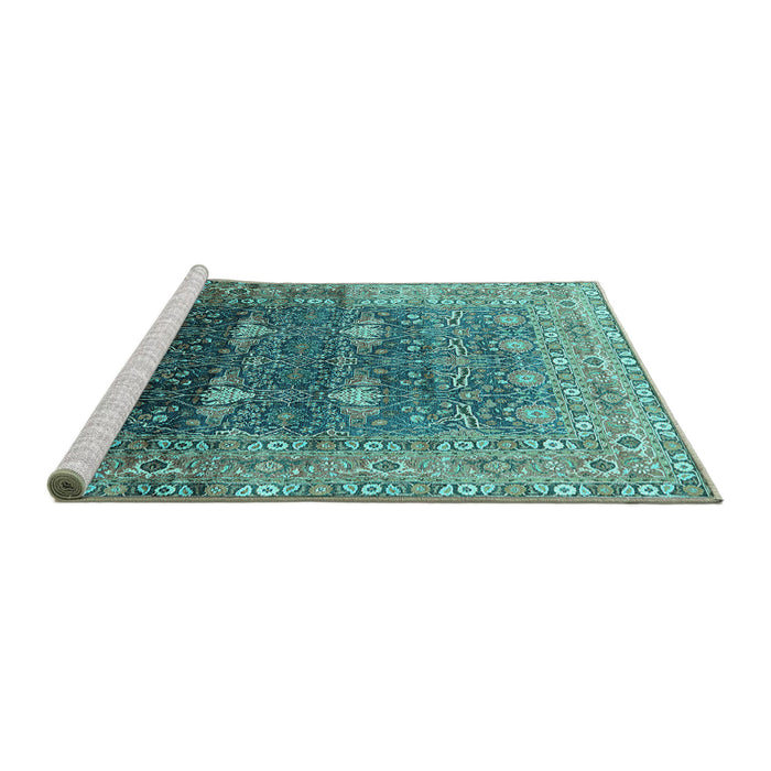 Sideview of Machine Washable Oriental Turquoise Industrial Area Rugs, wshurb2093turq