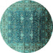 Round Oriental Turquoise Industrial Rug, urb2093turq