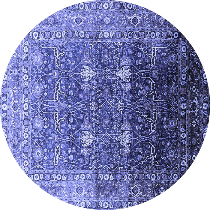 Round Machine Washable Oriental Blue Industrial Rug, wshurb2093blu
