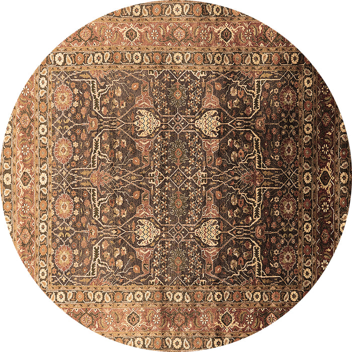 Round Machine Washable Oriental Brown Industrial Rug, wshurb2093brn