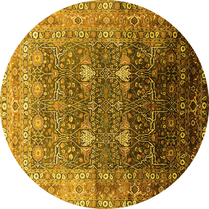 Round Oriental Yellow Industrial Rug, urb2093yw