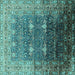 Square Machine Washable Oriental Turquoise Industrial Area Rugs, wshurb2093turq