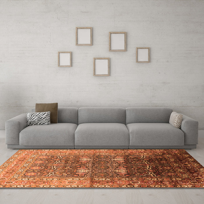 Machine Washable Oriental Orange Industrial Area Rugs in a Living Room, wshurb2093org