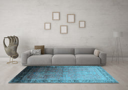 Machine Washable Oriental Light Blue Industrial Rug in a Living Room, wshurb2094lblu