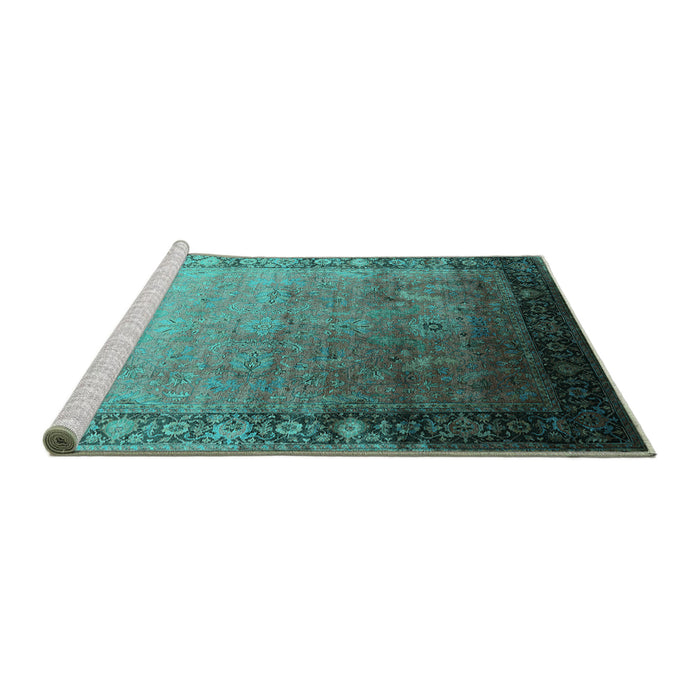 Sideview of Machine Washable Oriental Turquoise Industrial Area Rugs, wshurb2094turq