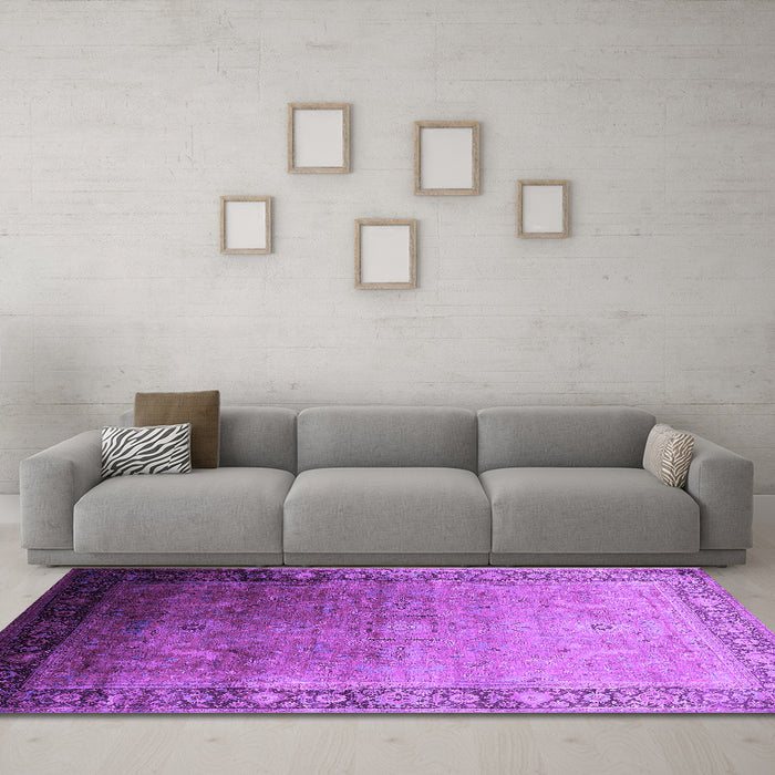 Machine Washable Oriental Purple Industrial Area Rugs in a Living Room, wshurb2094pur