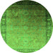 Round Machine Washable Oriental Green Industrial Area Rugs, wshurb2094grn