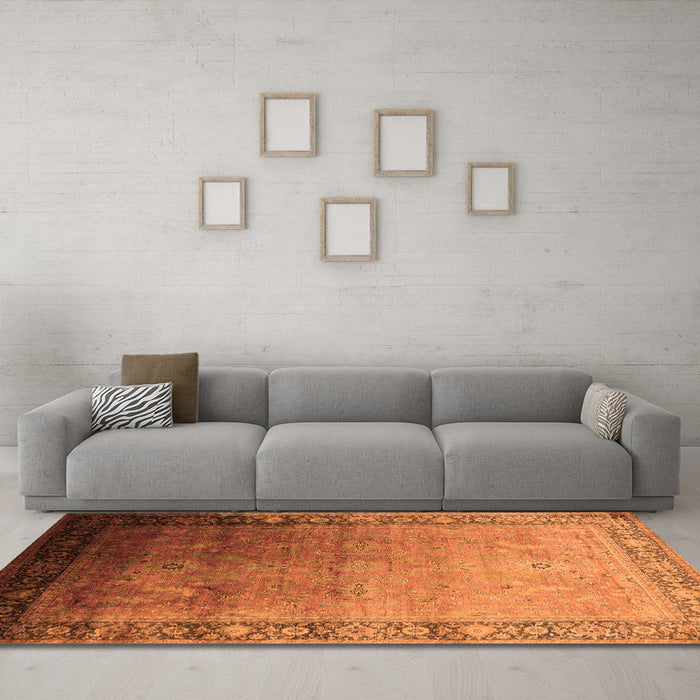 Machine Washable Oriental Orange Industrial Area Rugs in a Living Room, wshurb2094org