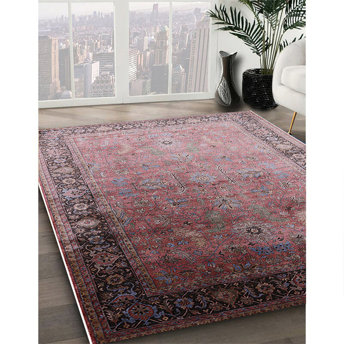 Mid-Century Modern Chestnut Brown Oriental Rug in Family Room, urb2094