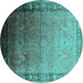 Round Machine Washable Oriental Turquoise Industrial Area Rugs, wshurb2094turq