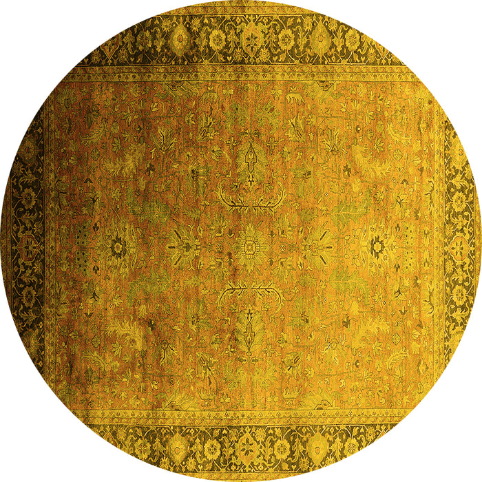 Round Machine Washable Oriental Yellow Industrial Rug, wshurb2094yw