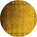 Round Machine Washable Oriental Yellow Industrial Rug, wshurb2094yw