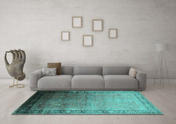 Machine Washable Oriental Turquoise Industrial Area Rugs in a Living Room,, wshurb2094turq