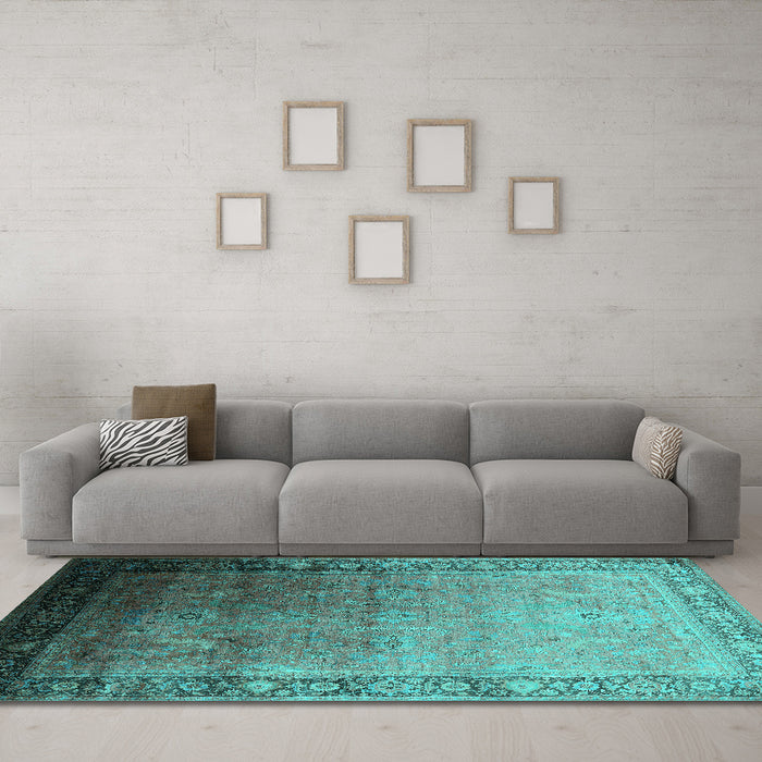 Machine Washable Oriental Turquoise Industrial Area Rugs in a Living Room,, wshurb2094turq