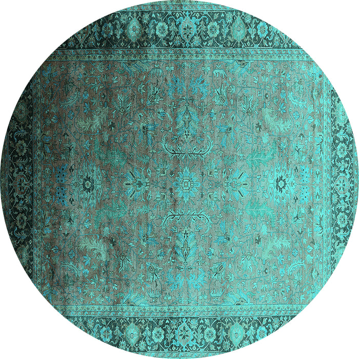 Round Oriental Turquoise Industrial Rug, urb2094turq