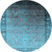 Round Machine Washable Oriental Light Blue Industrial Rug, wshurb2094lblu